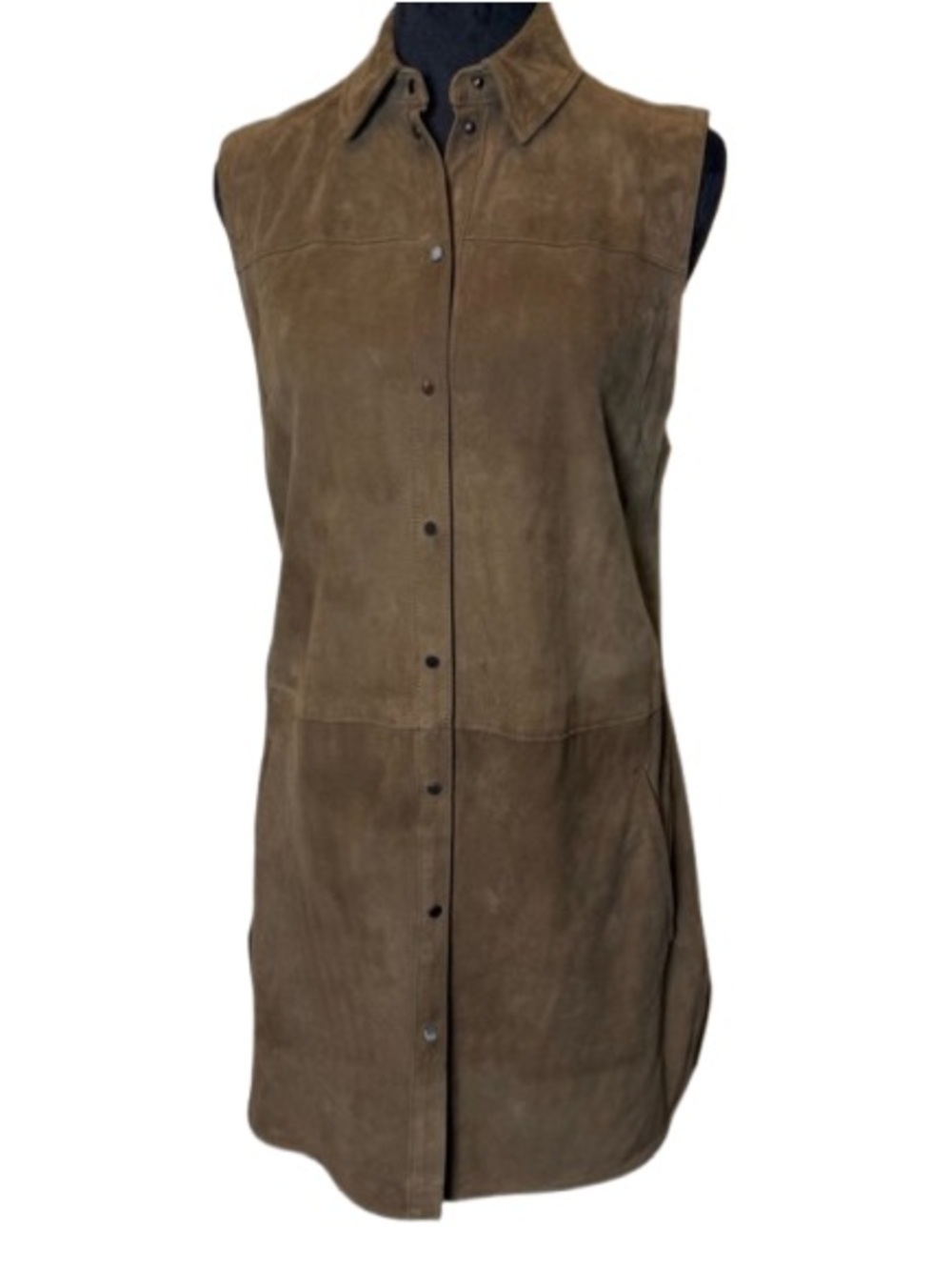 Vince. Suede Goat Leather Snap Button Front Collared Tunic / Vest Sz 0